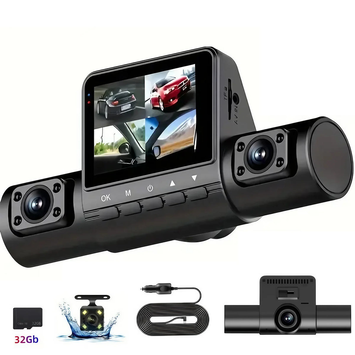 4 Lens Dash Cam 1080P Full HD 360 Degree View Car DVR 3.16 Inch IPS Screen Night Vision G Sensor Loop Recording Parking Monitor Wide Angle Laptop Connection Dashboard Camera for Complete Interior Exterior Safety Professional