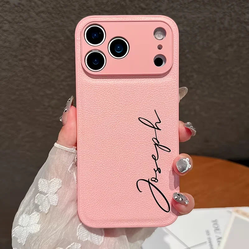 Personalized Customized DIY Name Stylish Faux Leather Phone Case For iPhone18 17 16 15 14 Pro Max Pro Shockproof Cover