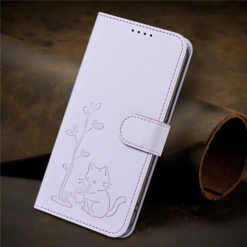 Cats & Trees Pattern Leather Phone Case For VIVO Y39 Y29 Y19S Y38 Y78+ Y17S Y27 Y36 Y16 Y56 5G Wallet Flip Cover Card Holder Bag