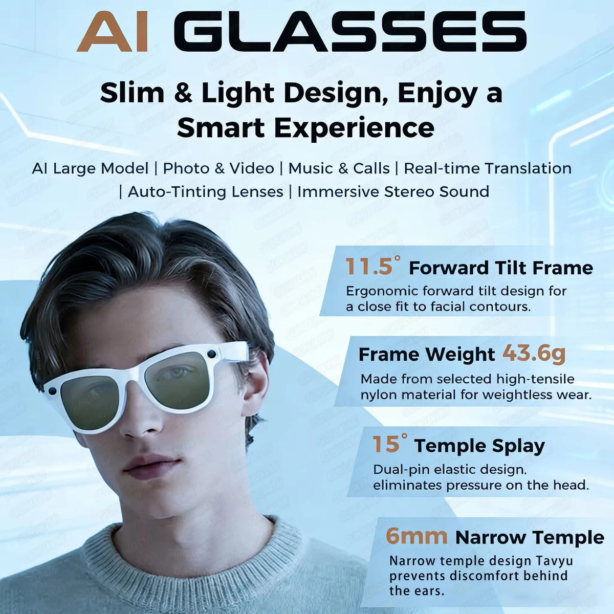 Next-Gen AI Smart Glasses 4K HD Video Recording 120+ Languages Translation 3600mAh Charging Case Bluetooth Call Music Sunglasses