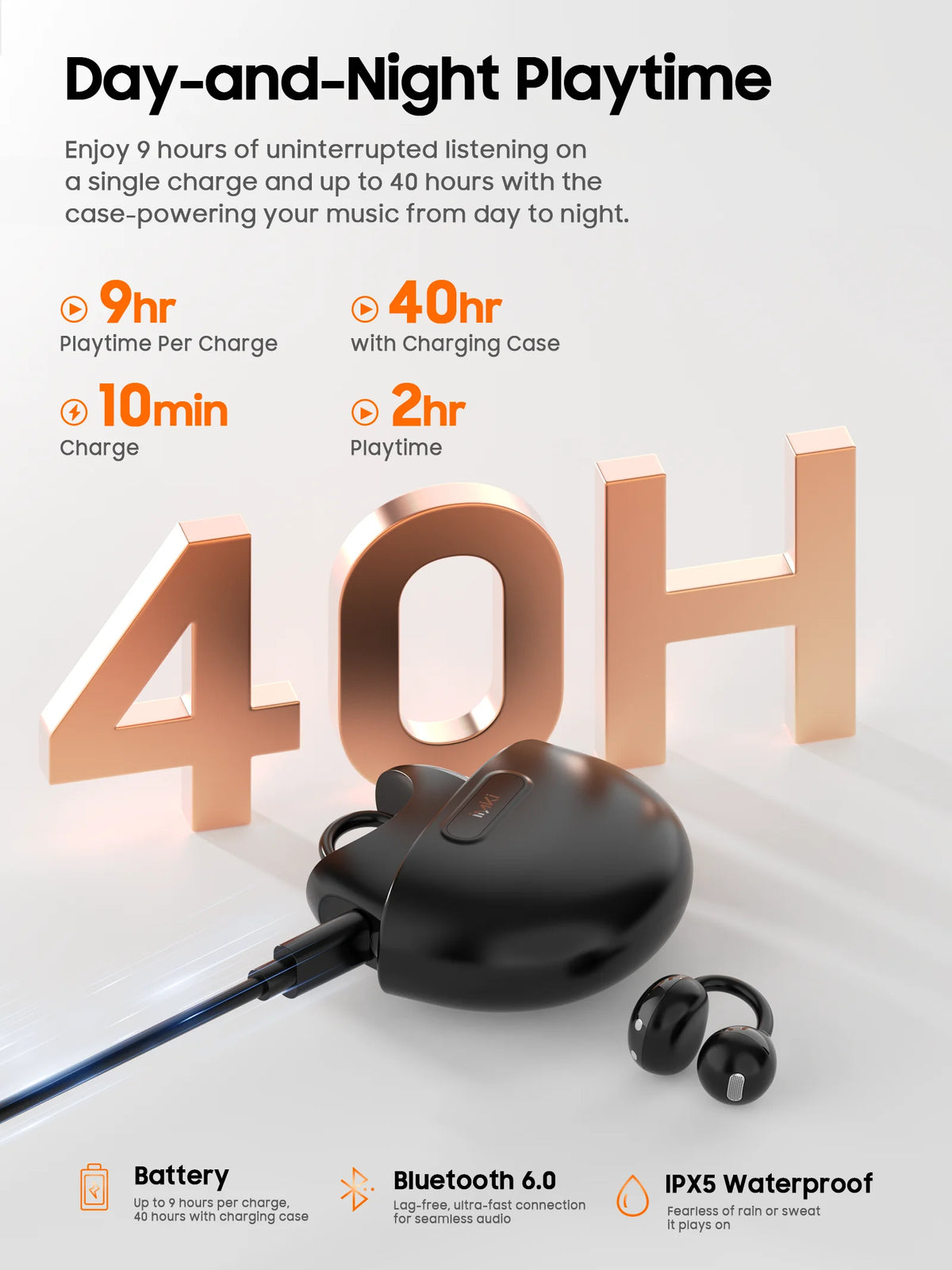 IMIKI SP2 Open Ear Clip on Sports Super Bass Earbuds Wireless Bluetooth 6.0 Earphones OWS Running Headphones Waterproof Ear Buds