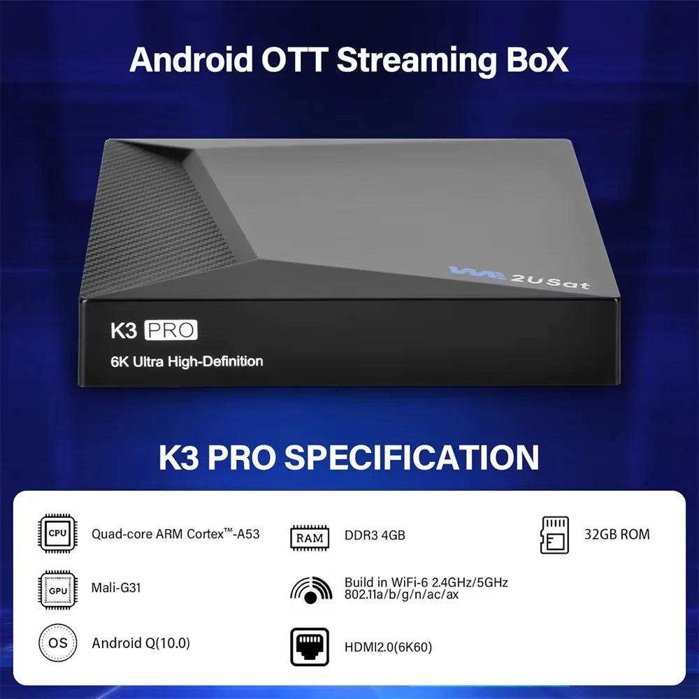 We2USat K3 Pro Android Smart TV Box Streaming Media Player Build in WiFi+Voice Remote Control Better Than Vseebox V5 PRO Free Ch