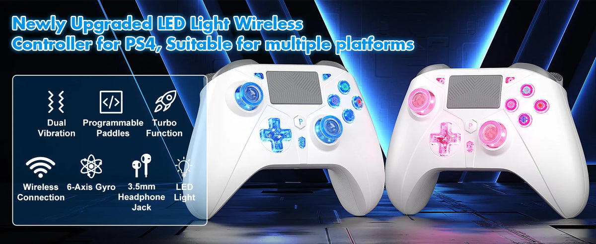 Game Controller For PlayStation 4/PS4 Pro/Slim/PS3/PC/IOS/Switch Wireless Gamepad,W/Turbo Dual Vibration 6-Axis Gyro 3.5mm Jack
