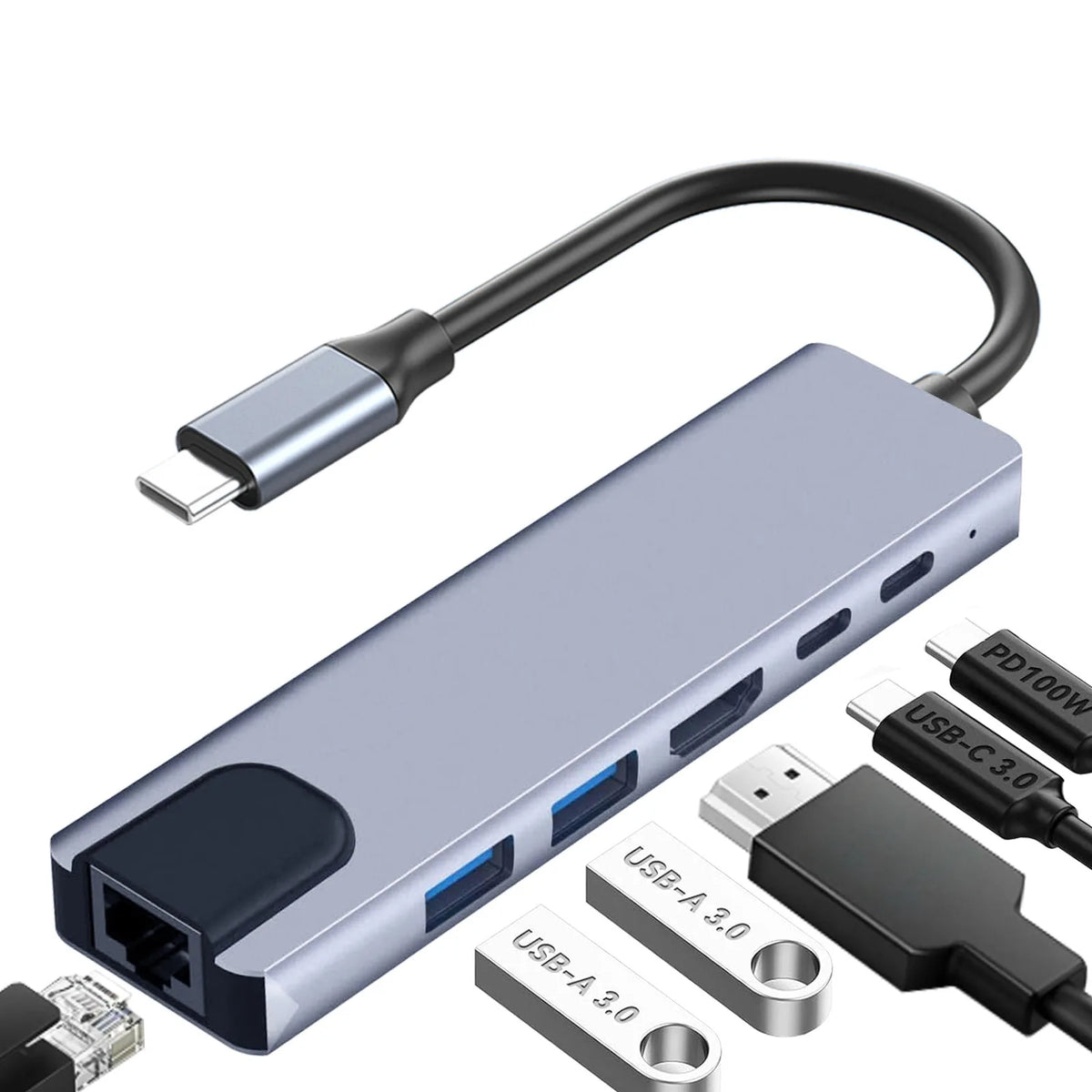 USB C Hub 8 In 1 Type C 3.1 To 4K HDTV Adapter with RJ45 100Mbps SD/TF Card Reader PD Fast Charge for MacBook Notebook Laptop