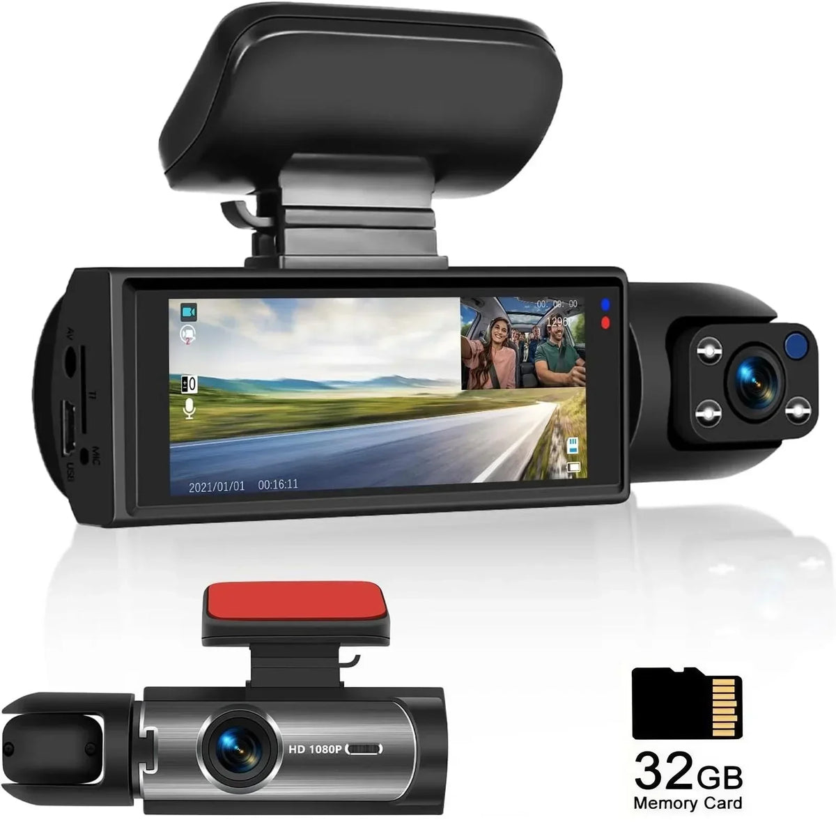 1080P HD Dual Lens Front and Rear Car Dash Cam Driving Recorder IR Night Vision G Sensor Parking Mode Motion Detection Three Point One Six Inch IPS Screen Wide Angle Loop Recording Supports One Hundred Twenty Eight GB Max H26
