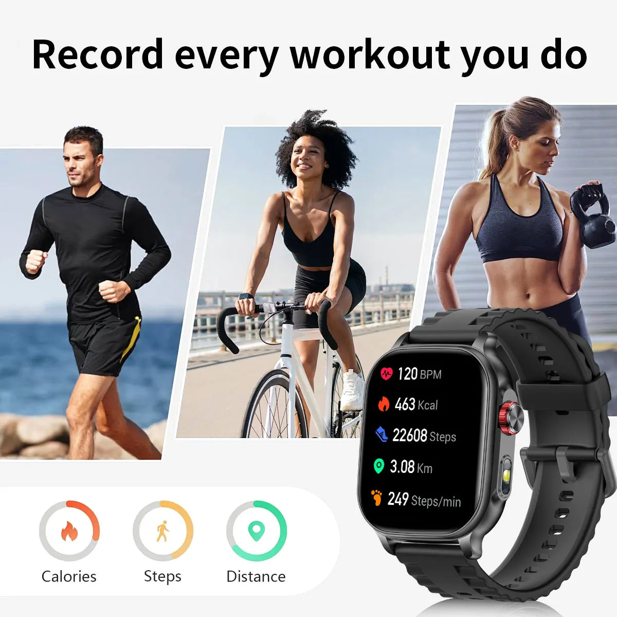 New1400mAh Large Battery Smart Watch 5ATM Waterproof LED Flashlight 100+ Sports Modes Heart Rate Fitness Tracker Men Smart Watch
