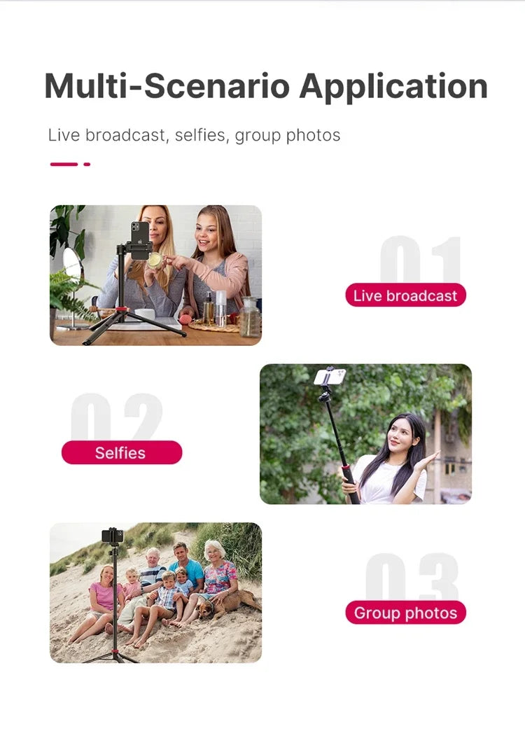 Ulanzi MT-44 1.46M Extend Selfie Stick Tripods Tripod With Phone Clamp For Cameras Cellphone Samsung iPhone Huawei Xiaomi Stand