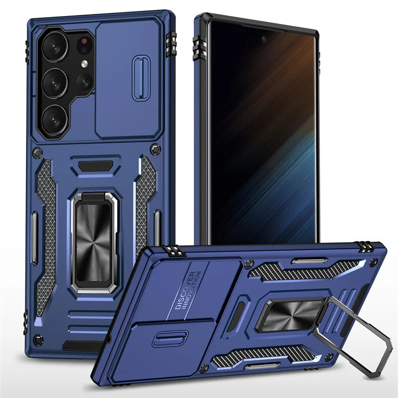 Rotating Ring Stand Slide Camera Lens Military Grade Armor Case For Samsung Galaxy S26 S25 S24 S23 S22 S21 Ultra Plus FE Cover