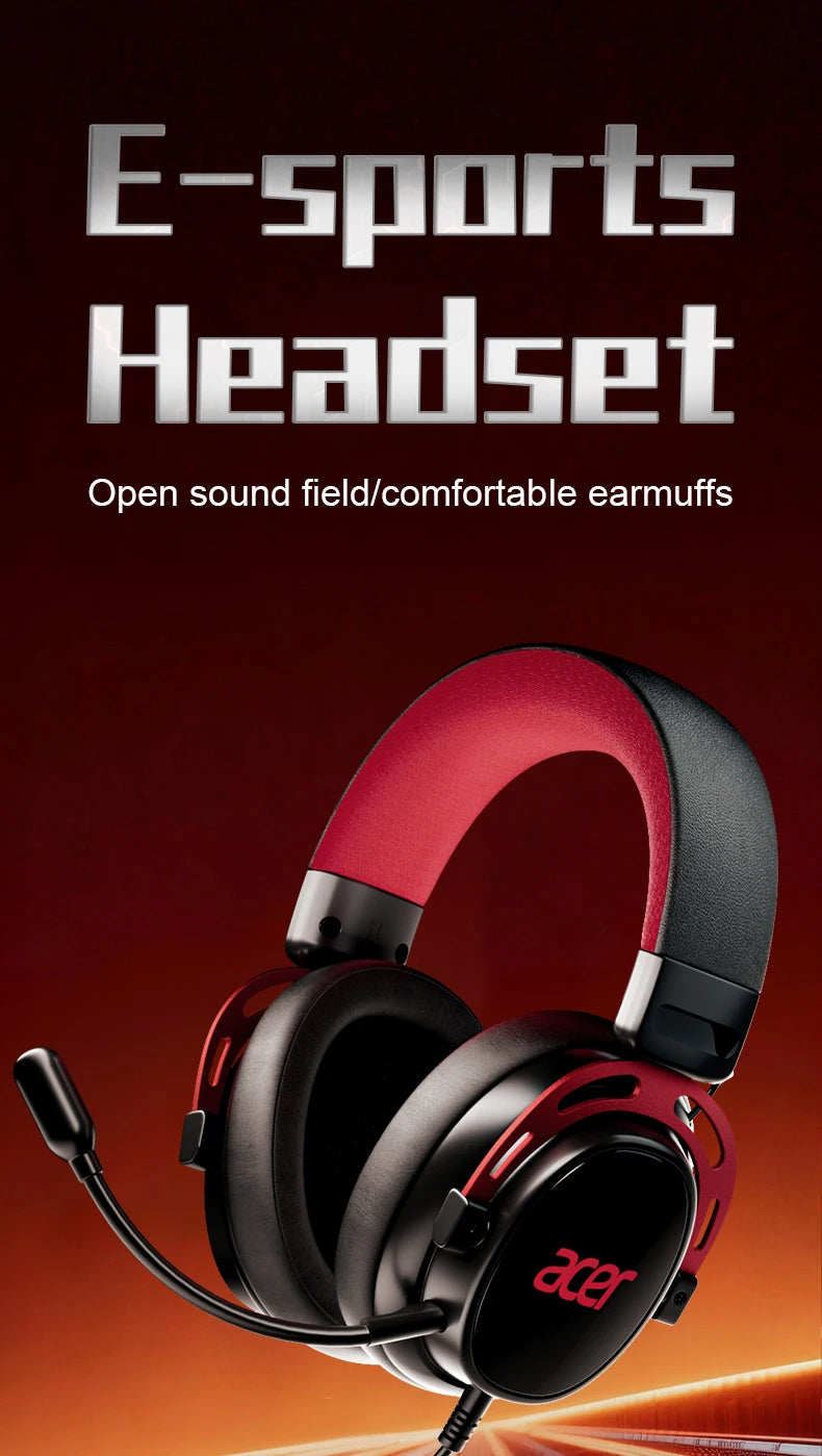 Acer Ohw346 Wired Gaming Headset with Ultra-High-Definition Large Diaphragm Spatial Surround Audio, Soft and Skin-Friendly Materials, Fully Encloses the Ear for Comfortable Wearing Without Applying Pressure on the Head