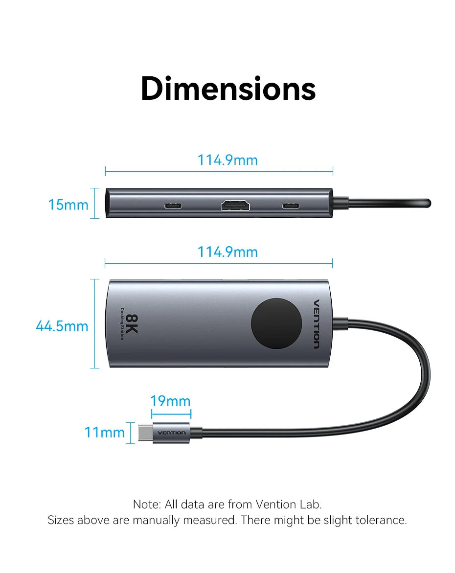 Vention USB C 8K 4K HDMI HUB Led Display USB A C 3.0 3.2 Gen1 Ethernet 1000Mbps Adapter for MacBook iPad HP Dell Samsung Laptop