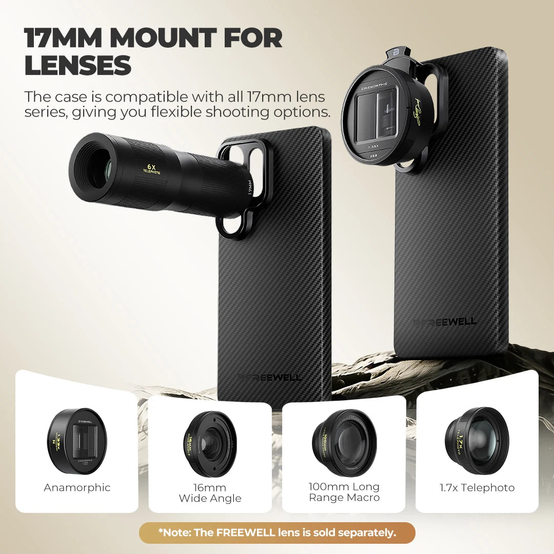 Freewell 17mm Thread Mount Phone Case for Samsung Galaxy S23 / S24 / S25 / S26 Ultra, Pro Filmmaker Photography Accessories