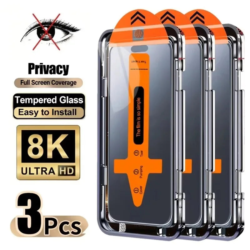 3PCS Anti-Peeping Tempered Glass For iPhone 17 Pro 16 15 18 Pro Max 13 12 Mini 11 14 16e 7 Plus Air XR Privacy Screen Protector