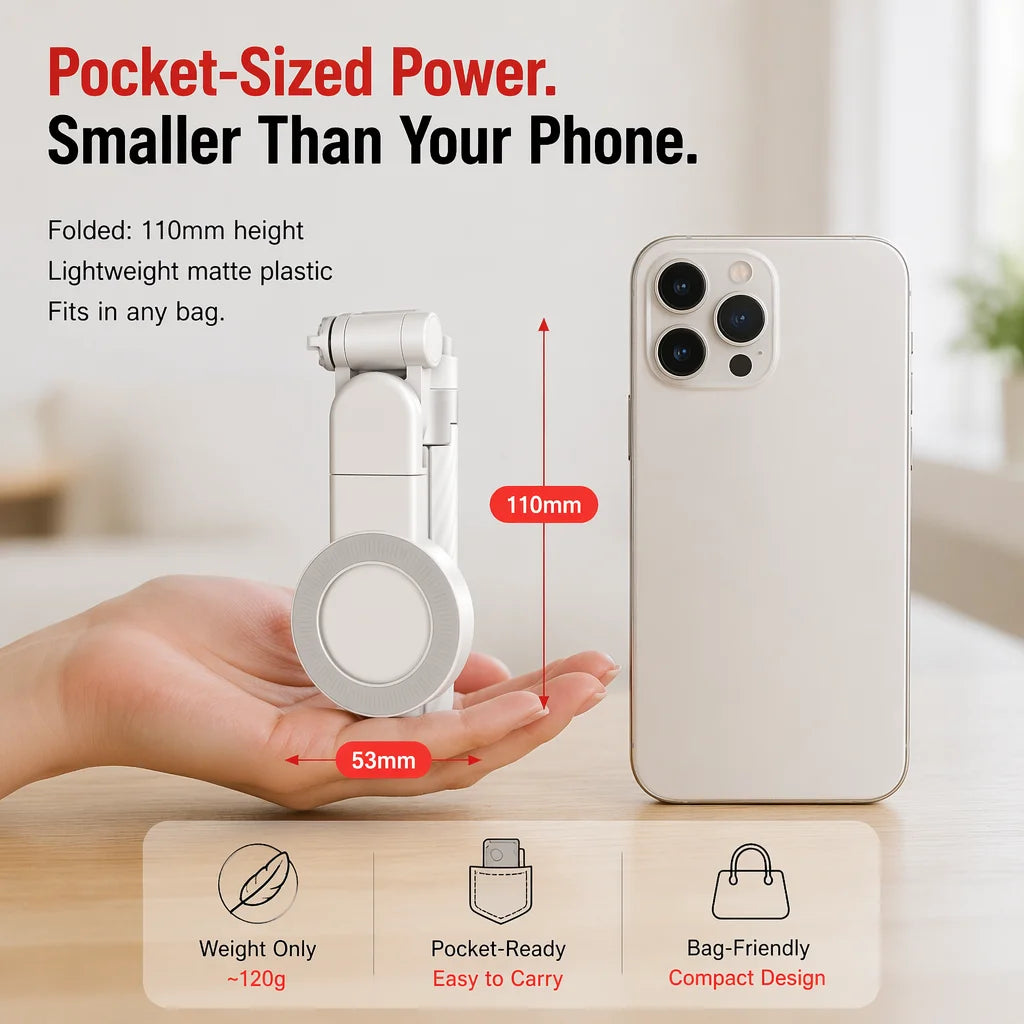 Pocket Dual-Sided Magnetic Selfie Stick Cell Phone Stand Extendable Tripod with Remote Control for iphone 17 16 Pro Max Huawei