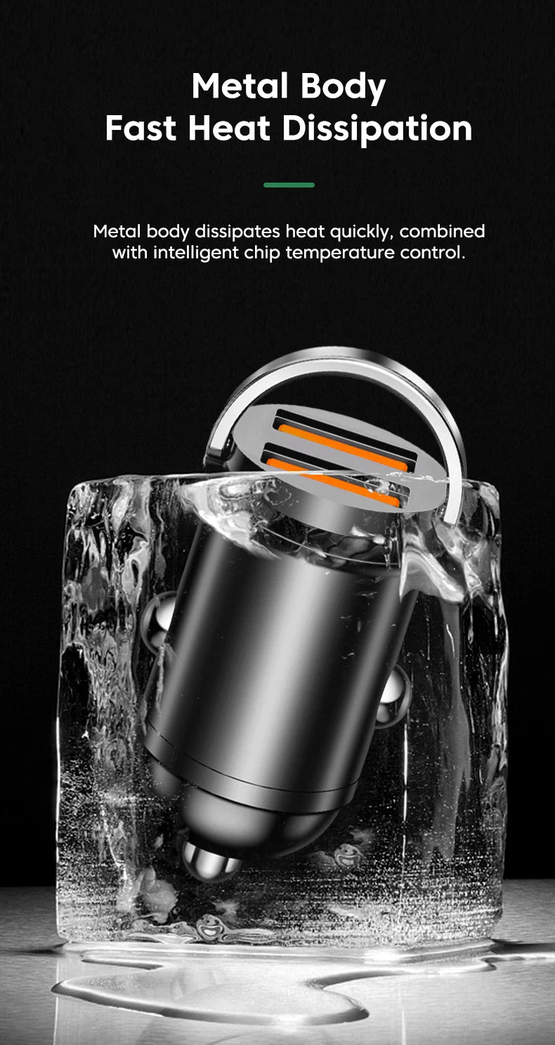 200W Dual USB Car Charger Pull Ring Fast Charging Car Phone Charger Adapter For Xiaomi Samsung Mini Car Charger
