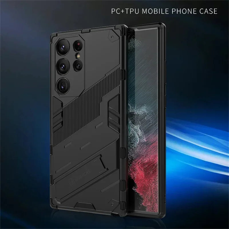 Armor Shockproof Phone Case For Samsung Galaxy S26 S25 S24 S23 S22 Ultra Plus Edge S26 Pro With Holder Lens Protect Cover