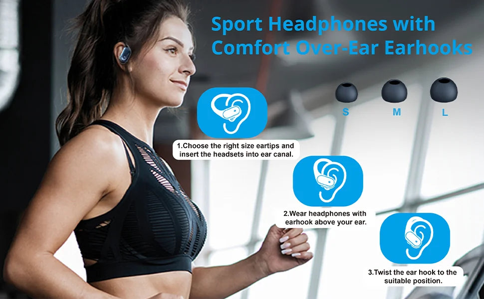 TWS Bluetooth 6.0 Earhook Earphone Sports Headsets Led Headphone Wireless Earbuds Noise Reduction Microphone 60H HiFi Music Time