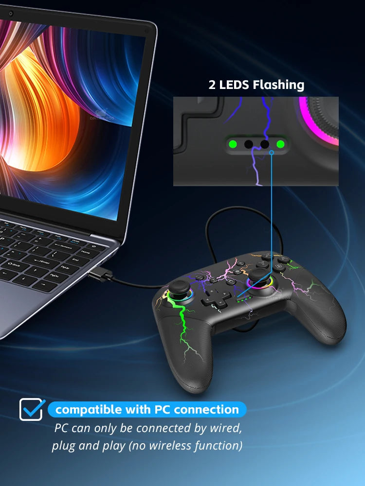 DATA FROG Wireless Controller For Switch OLED Console Pro Gamepad with Rechargeable Battery Programmable Turbo RGB Light