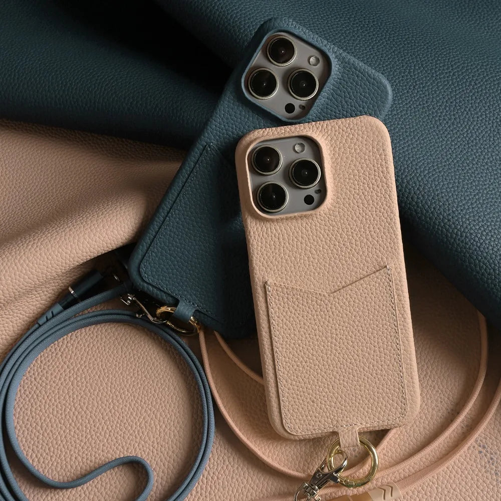 Multifunctional Charging Cable Lanyard Genuine Leather Case for IPhone 18 Pro Max 17Pro 16 15 14 13Pro Crossbody Strap Card Slot