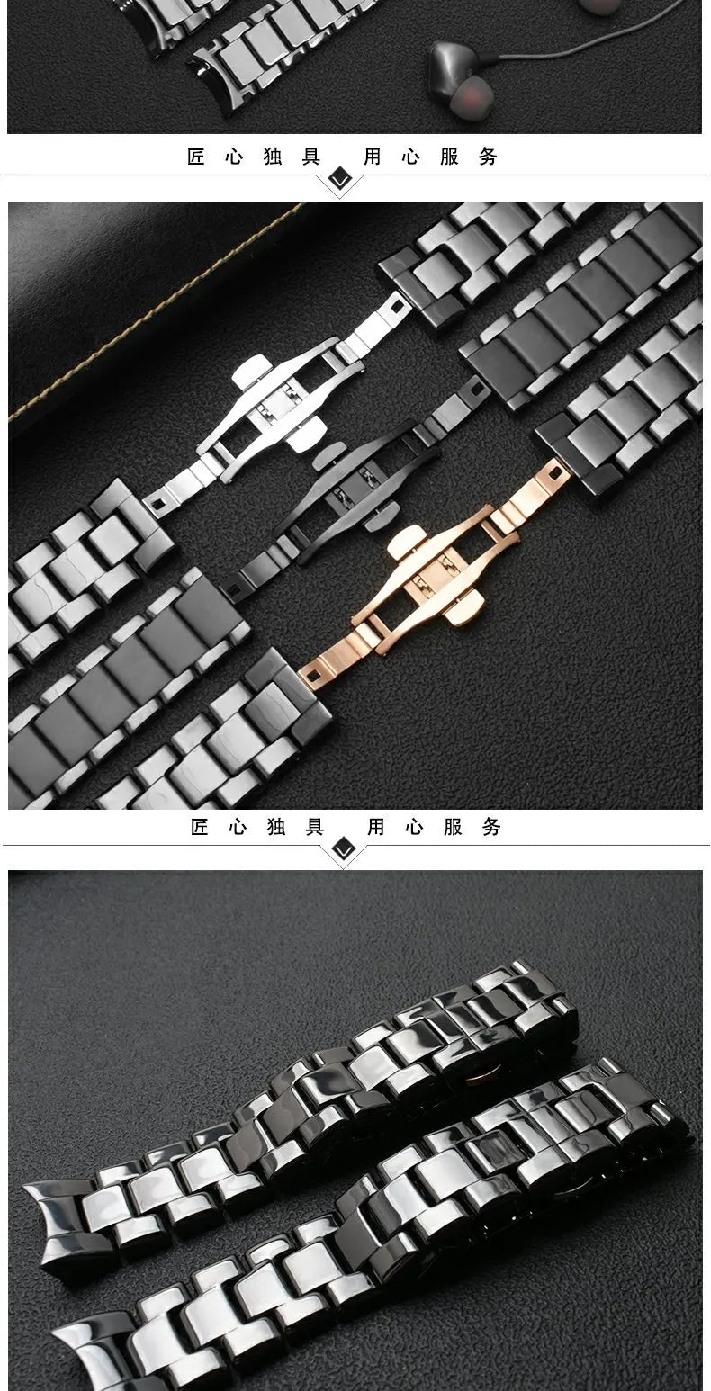 High quality Ceramic case watchband for Armani watch AR1451 AR1452 AR1400 AR1410 AR1421 AR1440 Men's black strap accessories