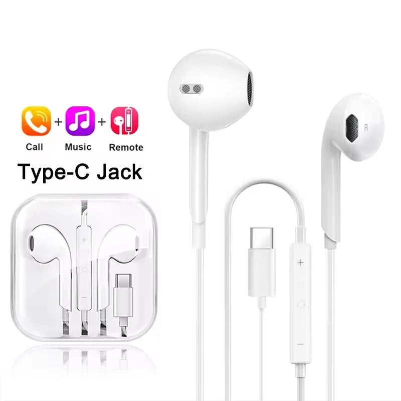 In-Ear Wired Earphones For Apple iPad iPhone 15 11 12 13 14 16 17 Pro Max TypeC Headphones Laptops Tablet 3.5mm Earphones