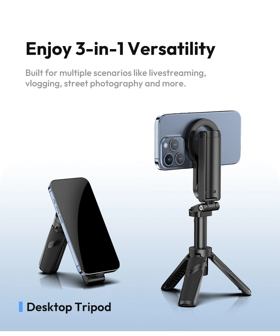 Ulanzi JJ03 Magnetic Phone Tripod Wireless Phone Grip Selfie Stick Desktop Tripod with Remote Control Photography Livestreaming