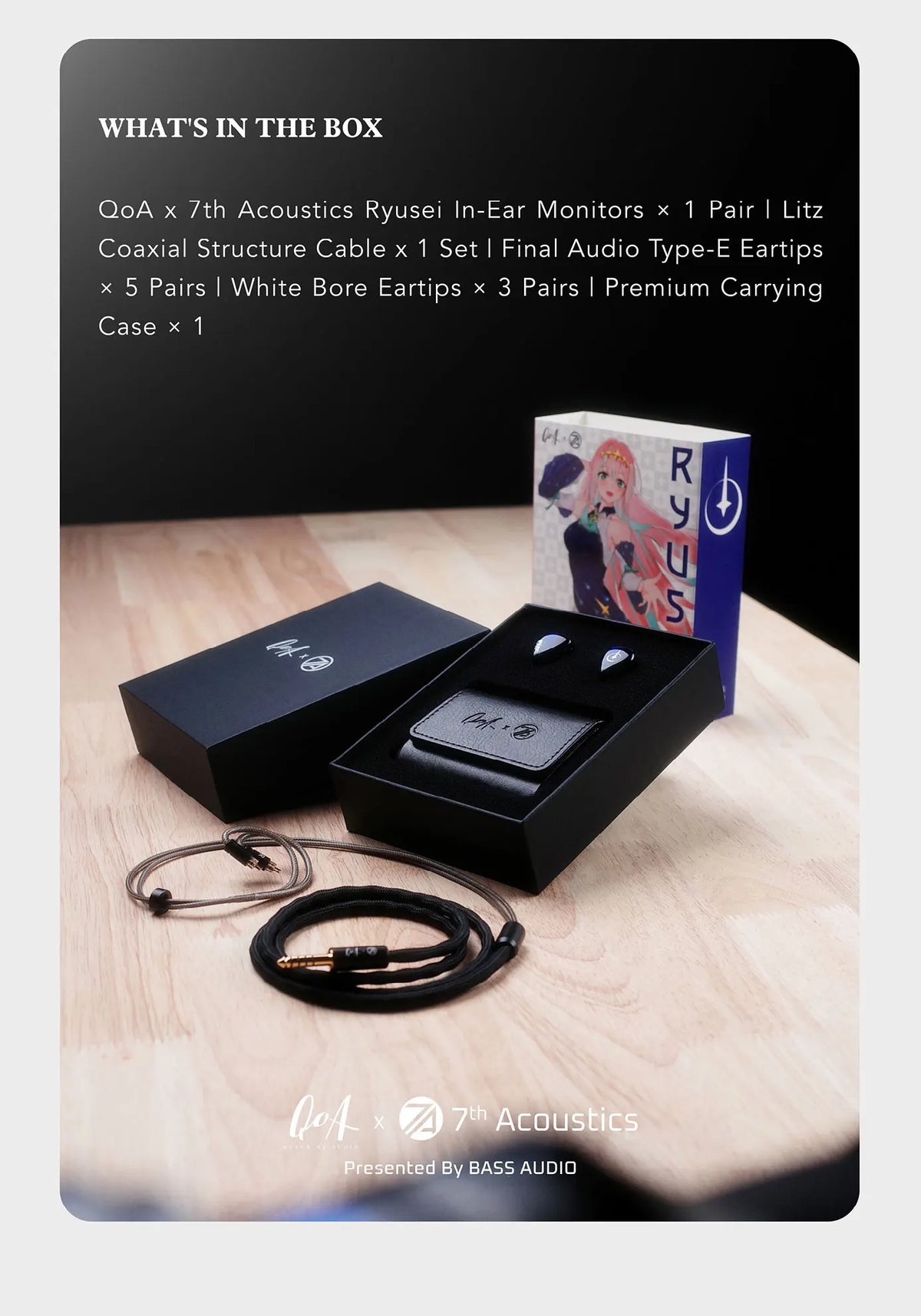 New QoA X 7th Acoustics Ryusei Headphone Single Nano Gold Plated Dynamic Driver In Ear Earphones With HiFi Earbuds Cable Plug