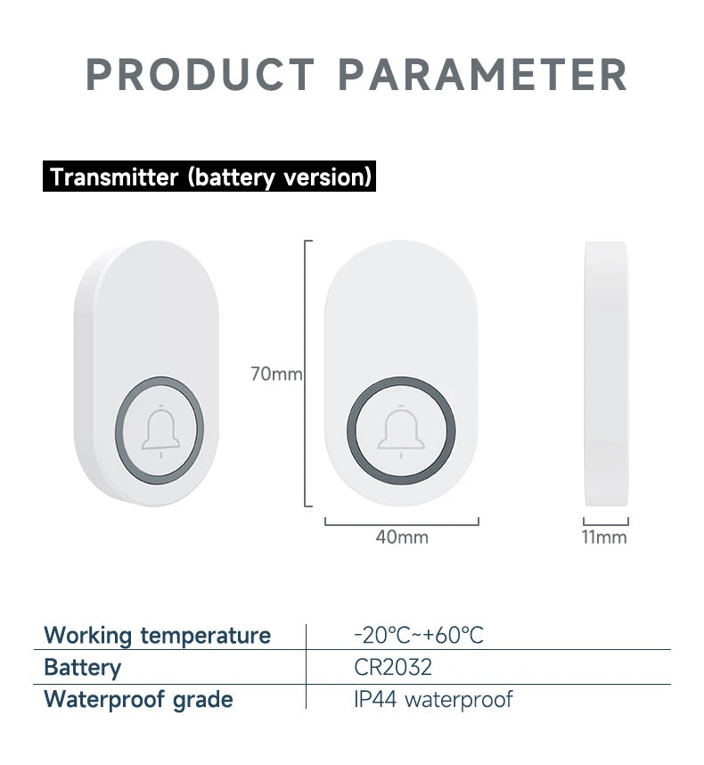 Newest Household High Volume Self Powered Wireless Doorbell US/EU/UK Plug Battery Free 60 Songs Waterproof Kinetic Door Bell