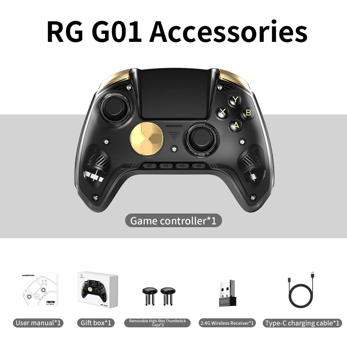Anbernic RG G01 / RG P01 Retro Games Controller Hall Effect Triggers XBOX Gamepad for PC Android IOS Steam Linux Supports Bluetooth 5.3/Wired/2.4G Wireless