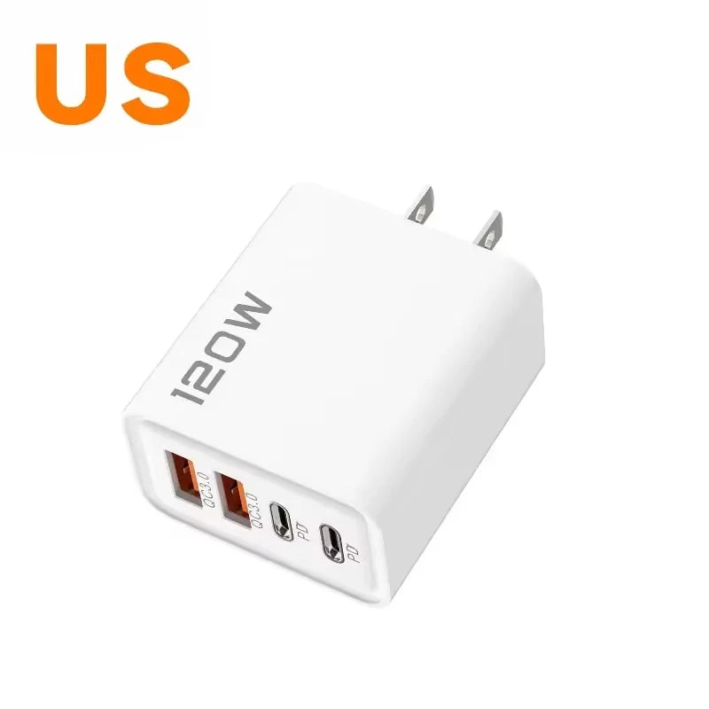 120W PD USB Charger Fast Charging Type C Mobile Phone Adapter For iPhone Samsung Quick Charge 3.0 EU Plug Wall Charger