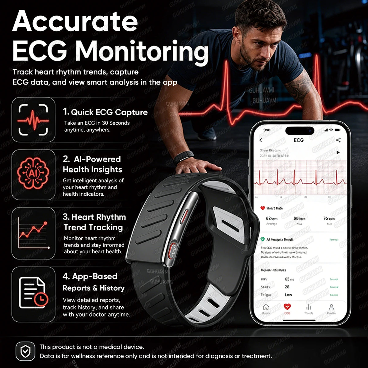 2026 New Screenless ECG+PPG Health Smart Bracelets 24/7 Heart Rate SpO2 Blood Pressure Body Fat 3ATM Fitness Tracker Smart Band