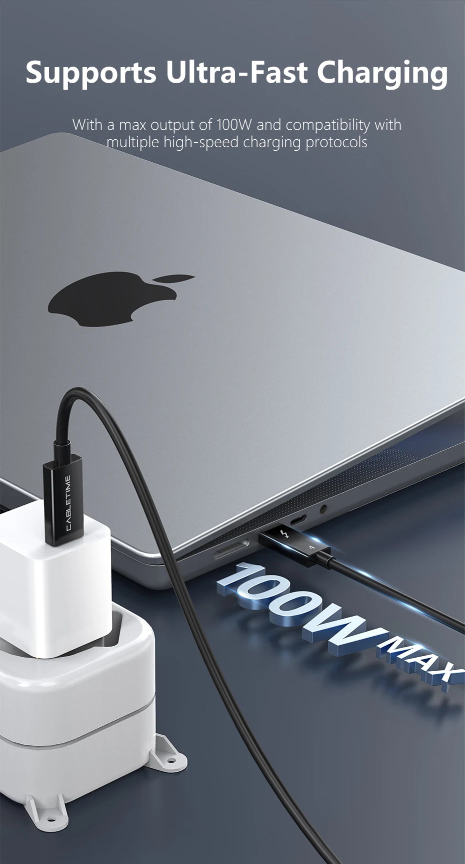CABLETIME USB C to USB C Cable PD 240W Thunderbolt 4 40Gbps Type C to C 8K 60Hz Cable for Macbook Pro Fast Charge Cable