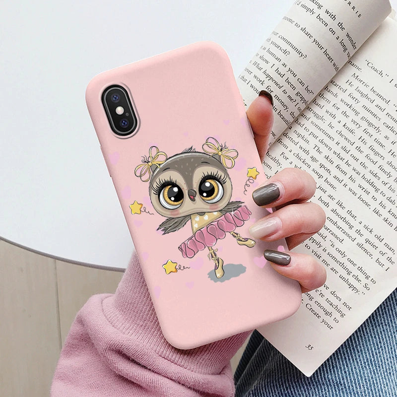 Flowers Funda For Phone Case iPhone X XS MAX XR Capa Soft Silicone Cute Cat Bear Back Cover For iPhone XR Bumper Women Anti-Fall