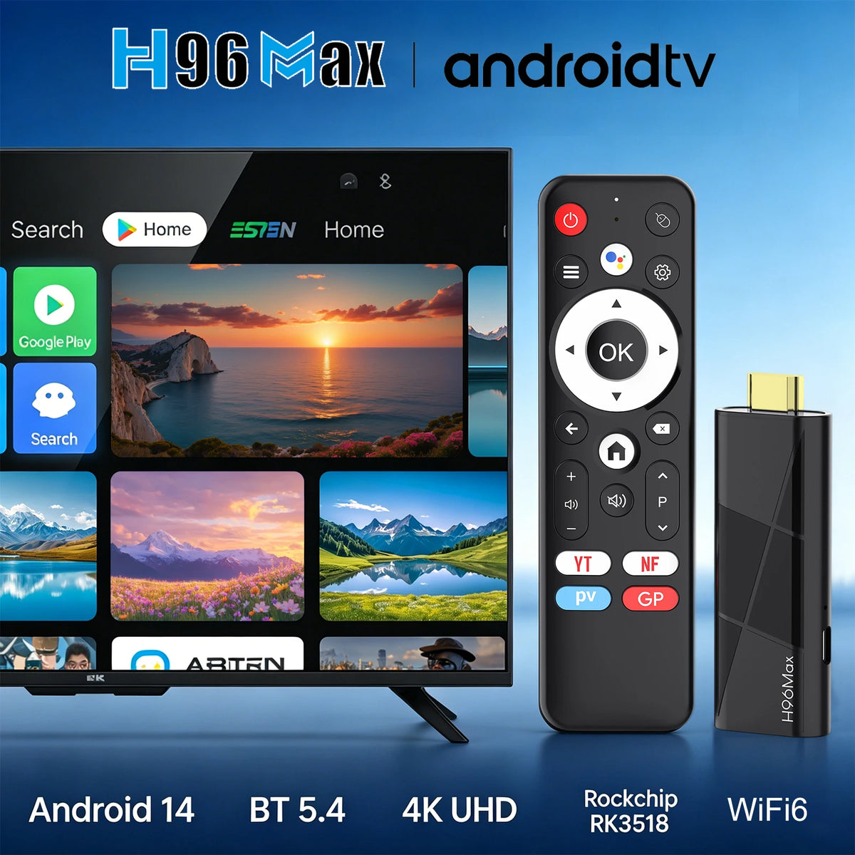 2026 New H96 MAX RK3518 TV Stick Android14 4K TV Box Android Quad Core RAM WiFi6 BT5.4 2GB 8GB/16GB Smart TV Box Voice Remote