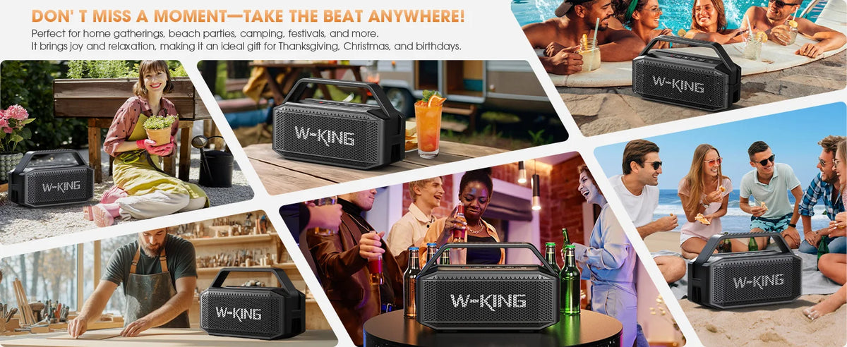 W-KING D9-1 100W Peak 60W RMS Deep Bass Bluetooth Speaker, IPX6 Portable Waterproof Loud Bluetooth Speakers Wireless with Subwoofer