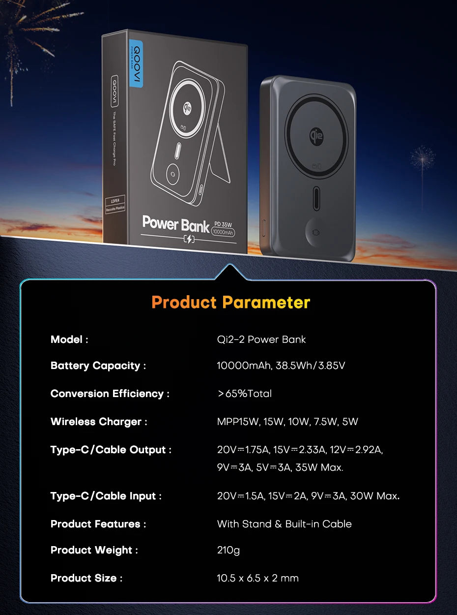 QOOVI Qi2 35W Magnetic Power Bank 10000mah Portable Charger For MagSafe 15W Wireless Fast Charging For iPhone 17 16 15 iWatch