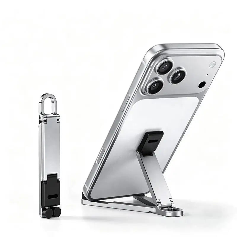 (.) Mini Foldable Keychain Phone Stand Multi-Angle Adjustable Lightweight Hands-Free Cell Phone Holder For Travel Desk