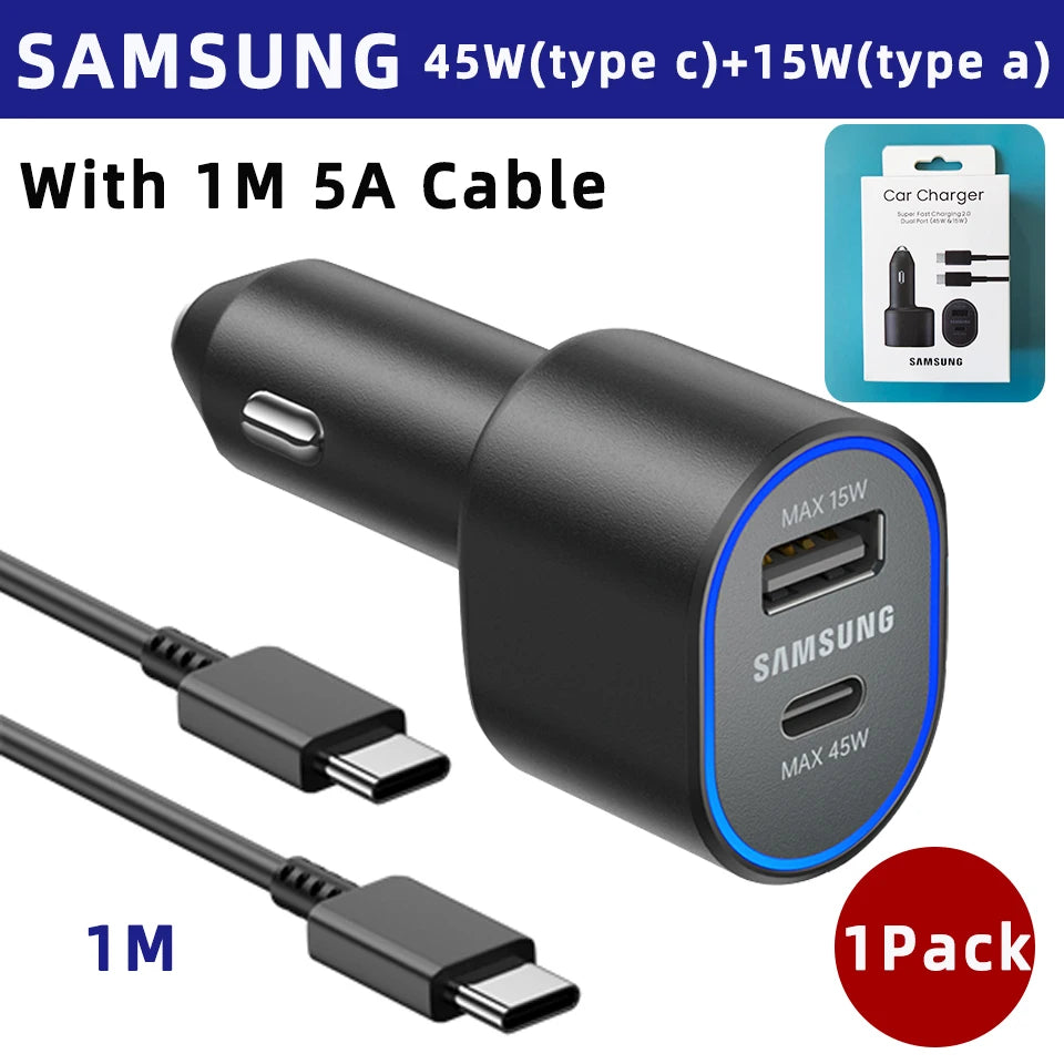 Original SAMSUNG Car Charger Type C 60w 45w 15w PD Auto Cargador Fast Charging Cable Samsung Galaxy S26 S25 S24 S23 Z Fold 8 7 6