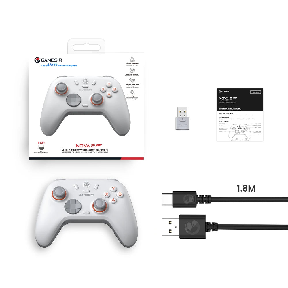 GameSir Nova 2 Lite Wireless Game Controller Switch Gamepad Hall Effect Joysticks Anti-Drift for Nintendo Switch / iPhone / Android / PC