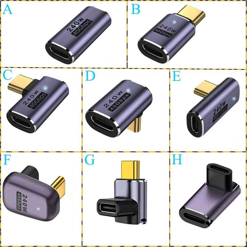 USB 4.0 PD 240W 8K 60Hz Charger Connector for Macbook 40Gbps High Speed USB C OTG U-Shape Straight Angle Male to Female Adapter