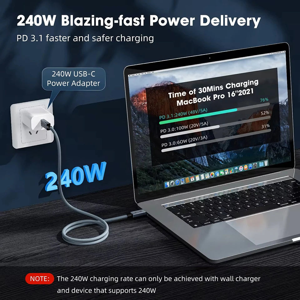 40Gbps Thunderbolt4 Type C 240W USB4 Fast Charging Cable 0.2m - 2m 3m Thunderbolt 3 USB C Data Transfer Cable 8K for MacBook Doc