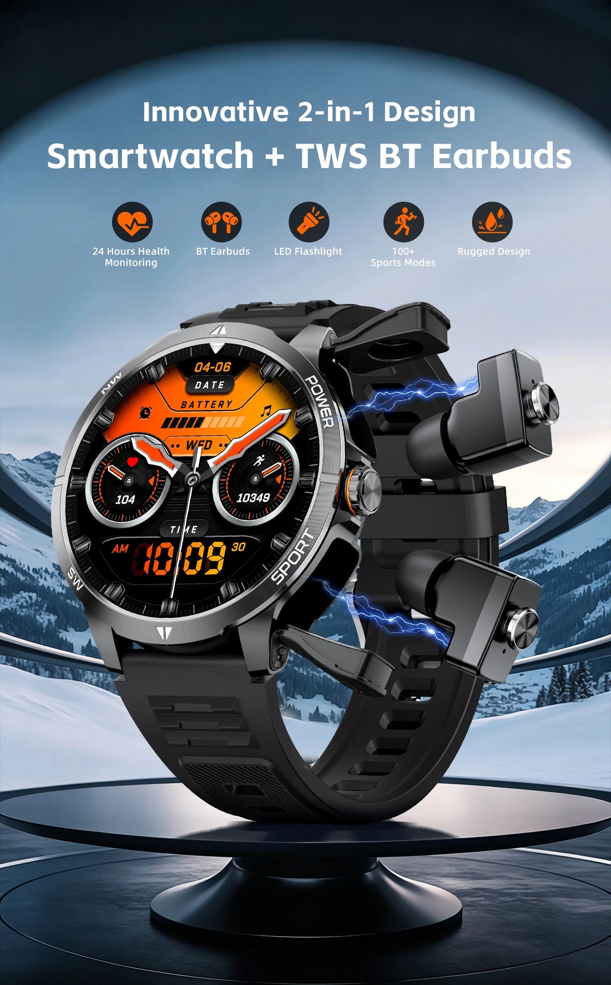 TWS 2-in-1 Smart Watch with Headphones Sports Play Music Bluetooth Headset Call Men Health Monitor NFC Women Smartwatch Earbuds