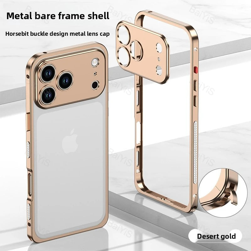 Luxury Metal Alloy Lens Protector Frame Phone Case For iPhone 18 17 16 15 14 13 Pro Max Plus Heat Dissipation Shockproof Cover
