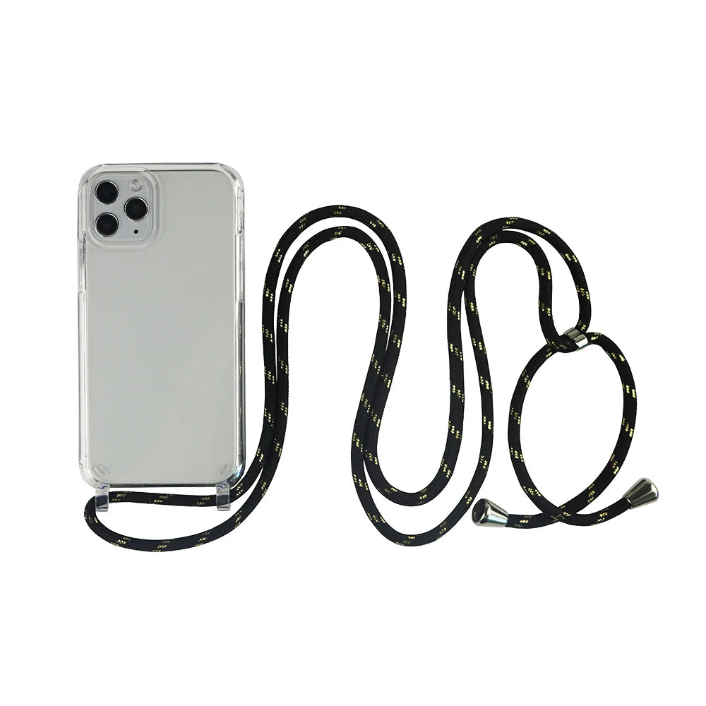 Crossbody Necklace Cord Lanyard Transparent Phone Case For iPhone 16 15 13 Pro Max 12 11 7 8 Plus X XR XS Strap Hang Rope Cover