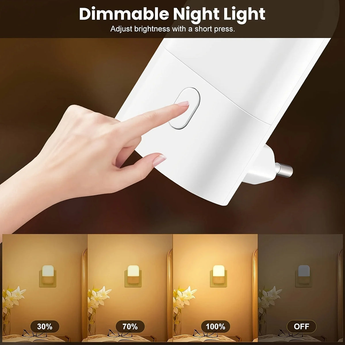 1/2 Set EU Plug in LED Light Sensor Night Lights for Kids Bedroom Auto Dusk to Dawn Sensor Dimmable Wireless Cabinet Lamp
