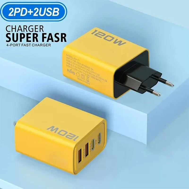 120W PD USB Charger Fast Charging Type C Mobile Phone Adapter For iPhone Samsung Quick Charge 3.0 EU Plug Wall Charger