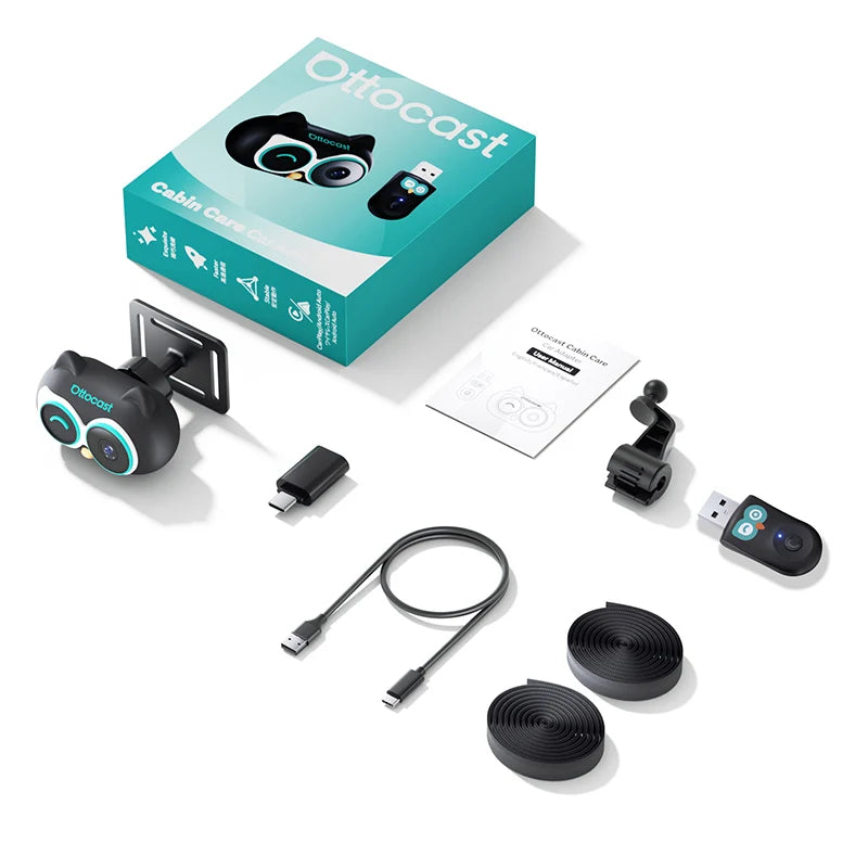 OTTOCAST Cabin Care Baby Car Camera Wireless Carplay Adapter 1080P 150° Wide Angle Night Vision Back‑Seat Monitor Easy Install