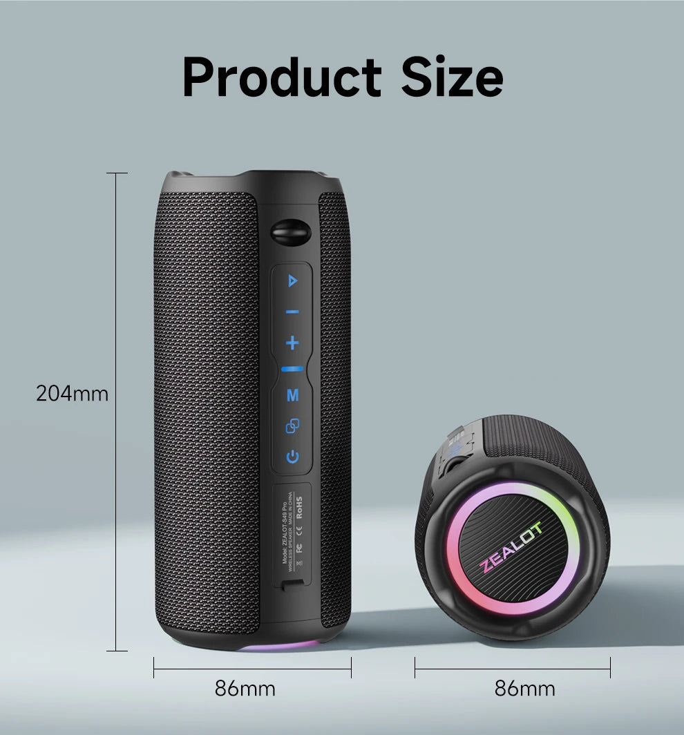 ZEALOT-S49PRO Portable Bluetooth Speaker 20W IPX6 Waterproof Powerful Sound Box Bass Boost Dual Pairing True Wireless Speaker