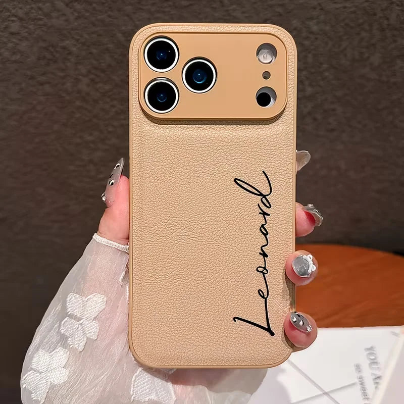 Personalized Customized DIY Name Stylish Faux Leather Phone Case For iPhone18 17 16 15 14 Pro Max Pro Shockproof Cover
