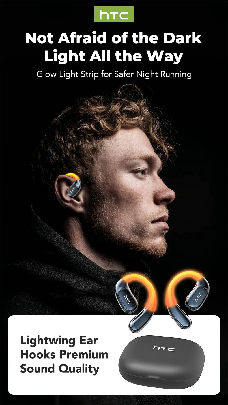 HTC NE12 Bluetooth Earphones AI Translator Earbuds OWS Sport Headphones HD Call Wireless Headphones Glowing Earhook Longlife