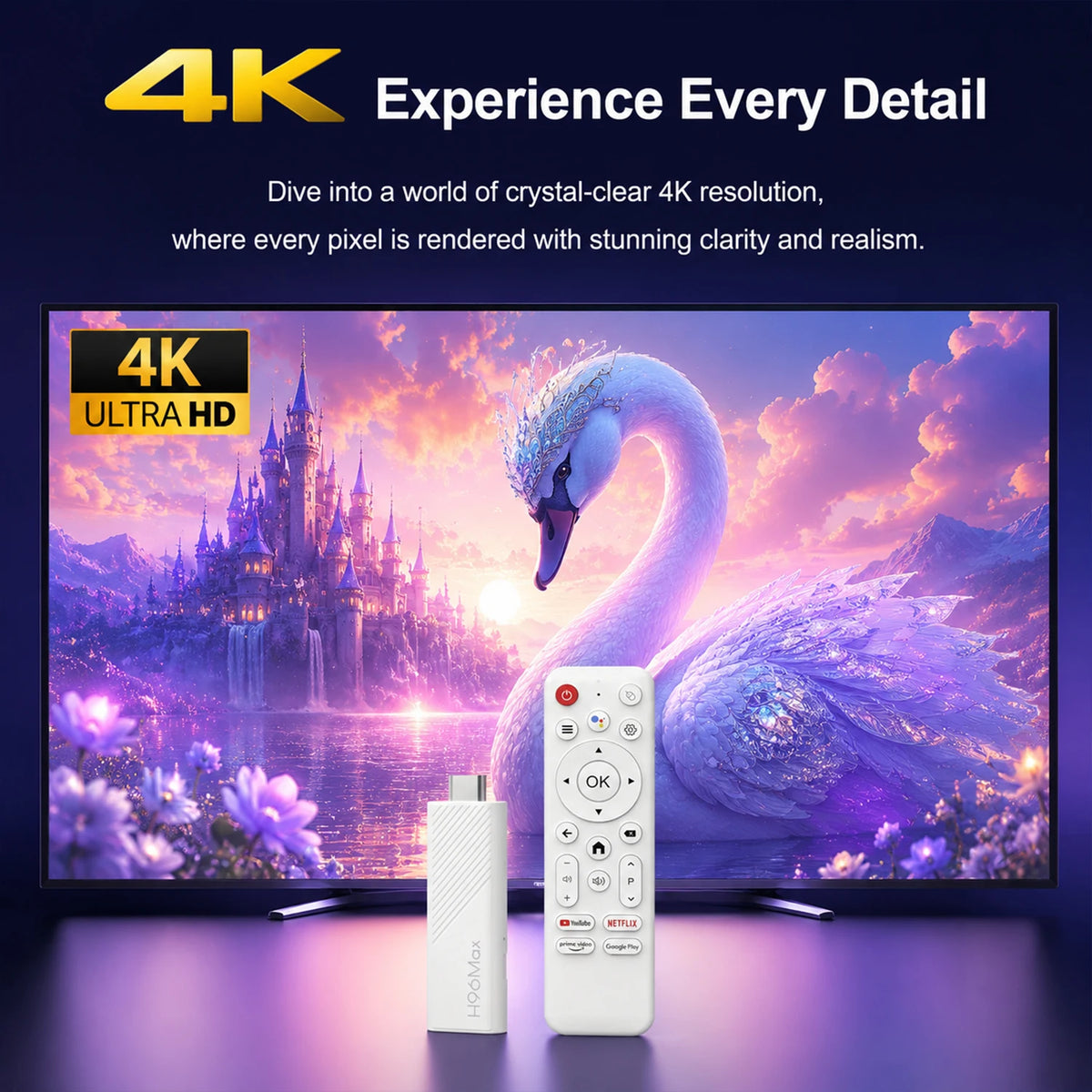 H96 MAX Android TV Stick Rockchip RK3518 with 2.4G Wifi 5G Wifi Dual 3518D 8GB 16GB 4K 3D HDR Voice Remote DC 5V 2A
